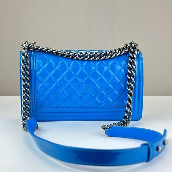 Chanel Blue Patent Leather Medium Boy Bag Shoulder Bag Crossbody - Picture 3 of 9